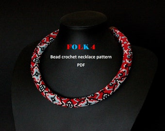 Folk 4. Gift idea for her. Bead crochet rope pattern,beaded necklace, bead crocheting, folk pattern Ukrainian Slavic embroidery
