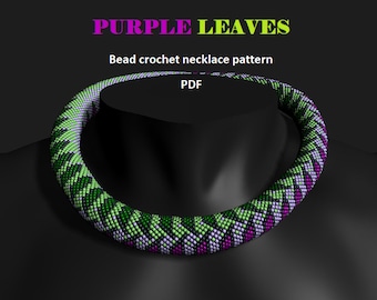 Purple Leaves. Bead crochet rope pattern, PDF pattern, DIY, beaded necklace, bead crocheting