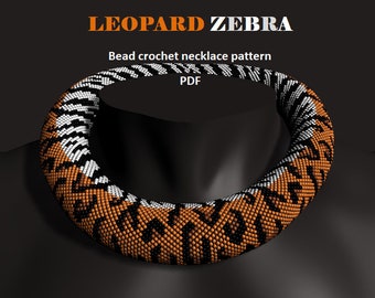 Leopard Zebra. Bead crochet rope pattern, PDF pattern, DIY, beaded necklace, bead crocheting, multicoloured necklace