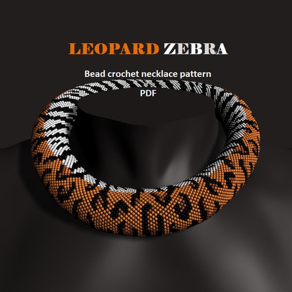 Zèbre léopard. Modèle de corde de crochet de perle, modèle PDF, DIY, collier perlé, crochet de perle, collier multicolore