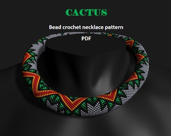 Cactus. Bead crochet rope pattern, PDF pattern, DIY, beaded necklace, bead crocheting, multicolour necklace, beadwork rope, unisex necklace