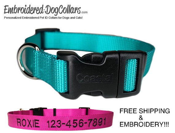 Mint Green Personalized Embroidered Dog Collar Nylon Clip Adjustable Dog Collars Pet ID Collars Etsy