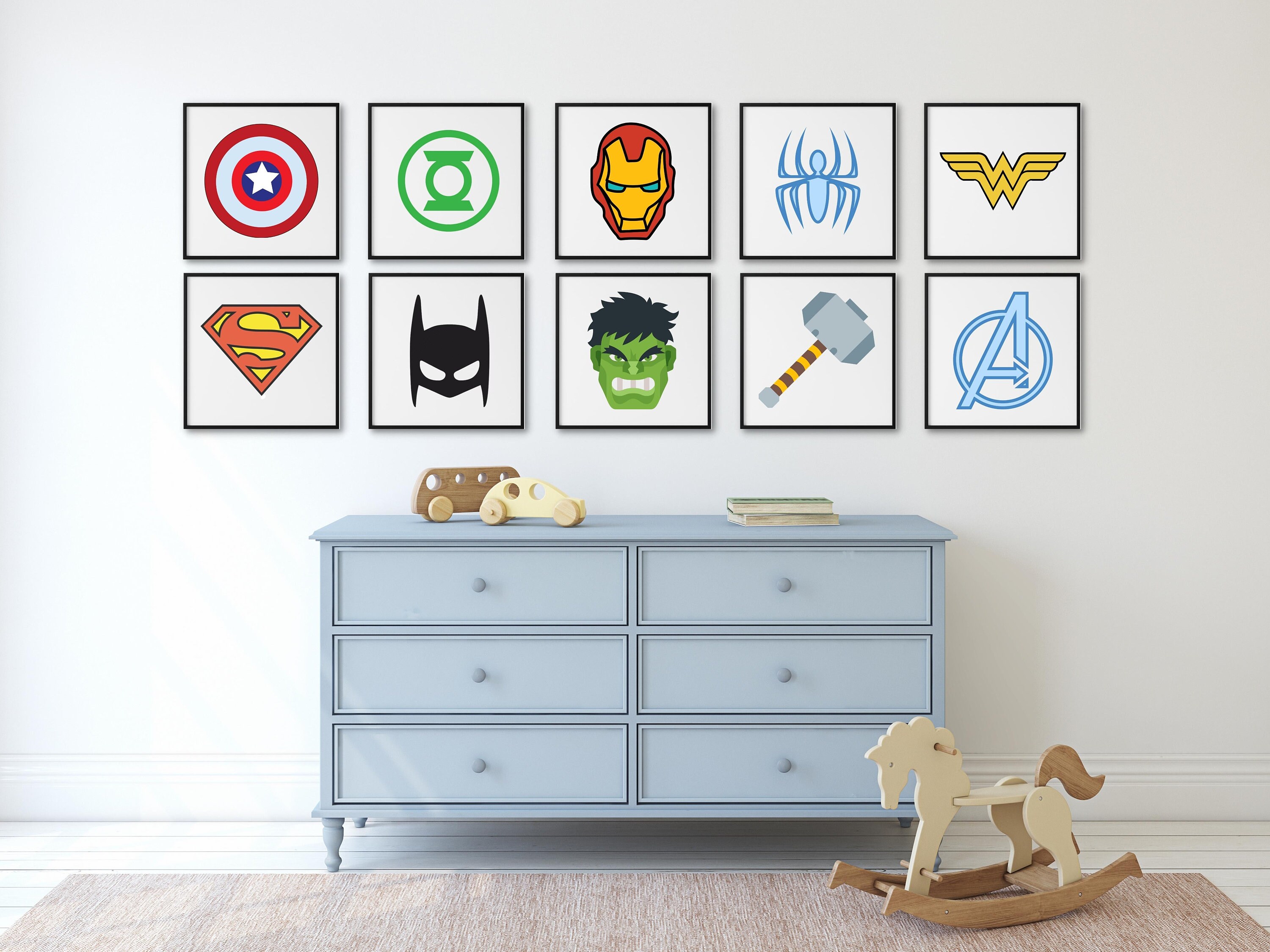 Superhero Wall Art Set of 10 Prints Superhero Play Room Wall Etsy