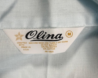 Vintage Olina Mens Pajama  Lounge Set Light Blue Cotton Blend Long Sleeve