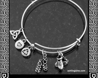 Irish Dance Charm Bangle, Irish dance Jewelry, Highland dance, Feis , ghillie, Soft shoe, hard shoe, Irish Jewelry,