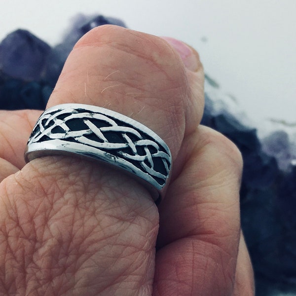 316L Stainless Steel Celtic Knot Steel Ring , s50, Irish Ring, Celtic Ring, Celtic knotwork, silver, stainless steel(S50)