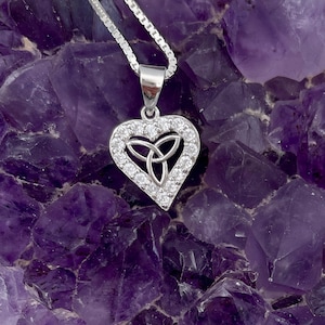 Trinity & Heart Dainty Sterling Silver Necklace (SS1)  " I love the Trinity"