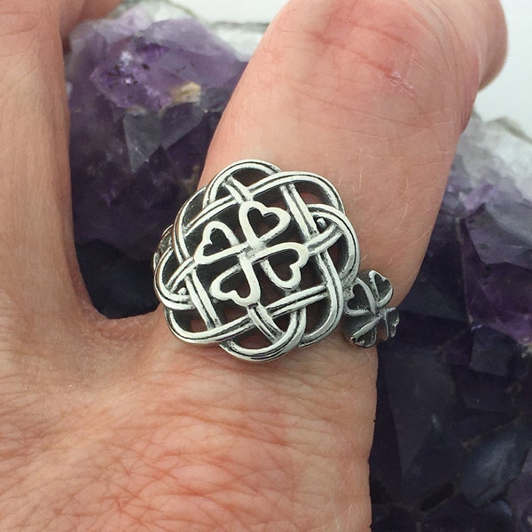 Eternity Celtic Ring. s75, Love knot Celtic Shamrock Cross Ring, Irish Silver Women's ring, Celtic knot Ring, Celtic Design (S75)
