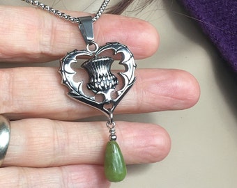 Scottish Thistle Heart /Connemara Marble From Ireland necklace, HM124, Thistle Necklace