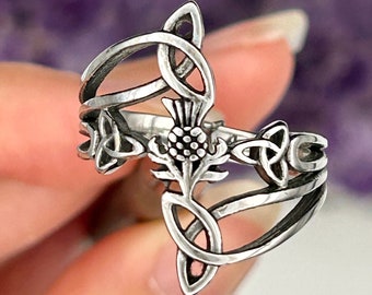 Modern "Take Me Home" Thistle & Trinity Ring, (s380), Stainless Steel Ring, Thistle Ring, Irish Jewelry, Celtic Jewelry (s380)