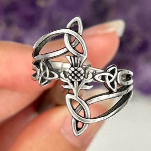 Modern "Take Me Home" Thistle & Trinity Ring, (s380), Stainless Steel Ring, Thistle Ring, Irish Jewelry, Celtic Jewelry (s380)