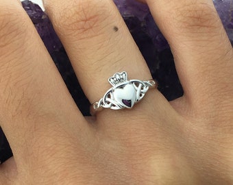 Sterling Silver Claddagh w/ Trinity Knots Ring,(Q1264,) Promise Ring, Celtic Ring, Heart Ring, Trinity Ring, Silver Ring(#Q1264)