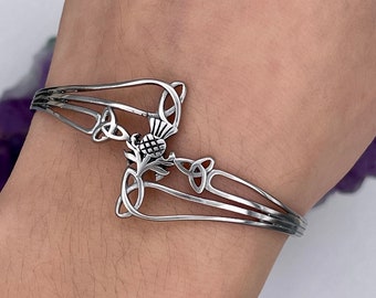 Modern "Take Me Home" Thistle & Trinity CUFF, (s382), Stainless Steel Bracelet, Thistle Celtic Jewelry