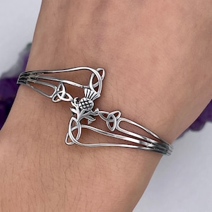 Modern "Take Me Home" Thistle & Trinity CUFF, (s382), Stainless Steel Bracelet, Thistle Celtic Jewelry