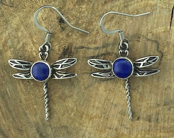 Lapis Lazuli Ribbon of Life Dragonfly  Earring ( HM105)  Celtic Dragonfly,  Highland Dragonfly