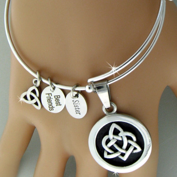 Celtic Sister Knot adjustable bangle, s115, Trinity heart Celtic Jewelry, Irish bracelet, Scottish Bracelet, Sister's jewelry, Best friend