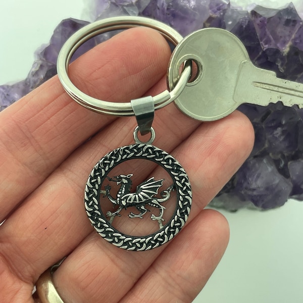 Welsh Dragon KEY RING, (KEY-S214), Celtic Welsh Dragon , Y Ddraig Goch , Red Dragon Celtic