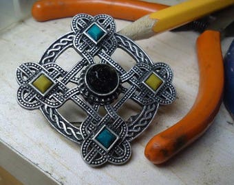 Celtic Multi-Stone Brooch, pew40, Celtic Shaw Pin, Celtic Scarf Pin, Irish Knotwork Pin, Interwoven Celtic Cross Pin/Brooch (#PEW40)