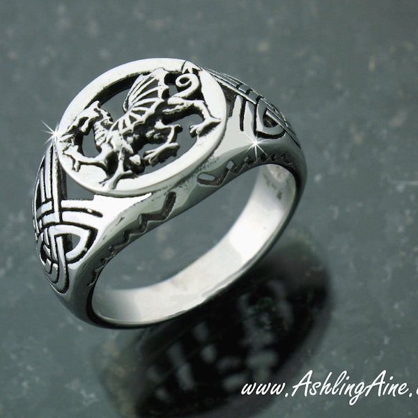 Men's 316L Stainless Steel Welsh Dragon Ring (S234), Men's Signet Ring, Men's Welsh Ring, Celtic Ring