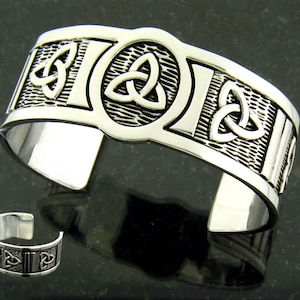 Pewter Trinity Knot Cuff Bracelet (#JPEW6026), Wide Cuff Bracelet, Celtic Wide Cuff Bracelet, Irish Wide Cuff