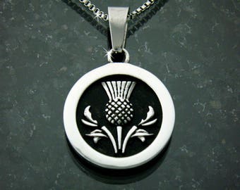 Scottish THISTLE Pendant w/Box Chain, s124,  Thistle necklace, Highland necklace, Man/woman Celtic Necklace (s124w/c)