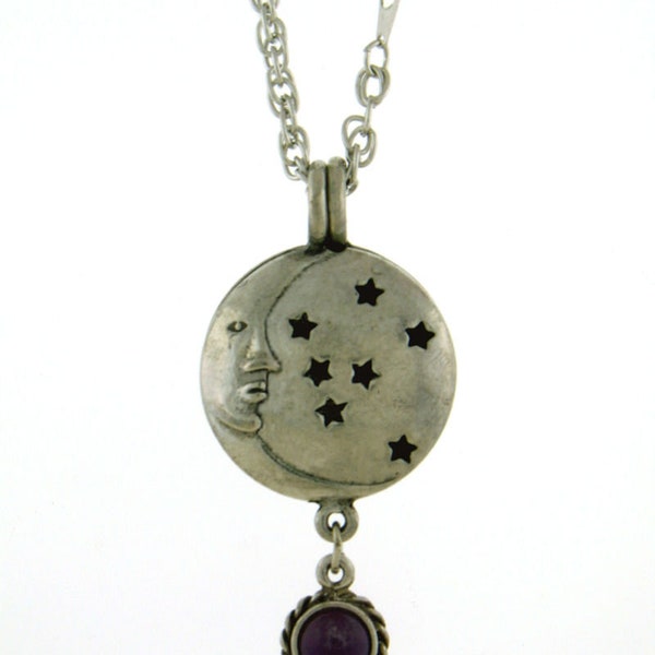 Moon & Stars Diffuser Pendant w/ Amethyst Pendant, 8012, Aromatherapy Diffuser Jewelry, Essential Oil Diffuser Necklace Pendant