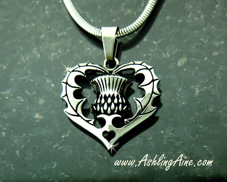 Scottish Thistle Heart Necklace, s224, Thistle Necklace, Surgical Steel Necklace, Scottish Necklace, Celtic Necklace, Scottish Jewelry image 1