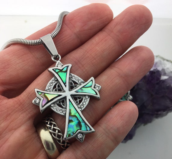 Abalone Family Trinity Cross Pendant 
