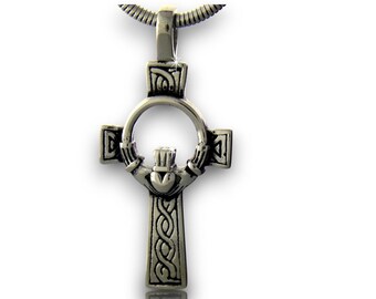 Celtic High Cross/Claddagh Necklace, s73BCeltic Cross, Irish Cross, Ireland