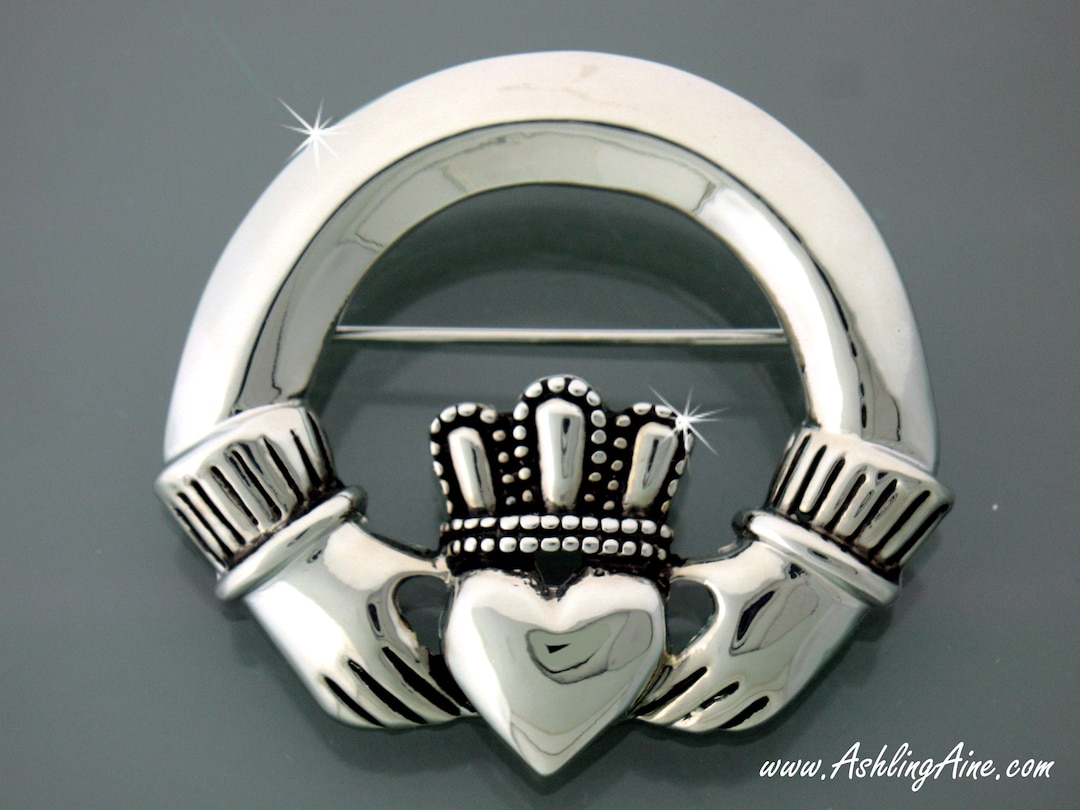 Pewter Bold Claddagh Brooch JPEW5060, Irish Claddagh Sash Pin, Sweater