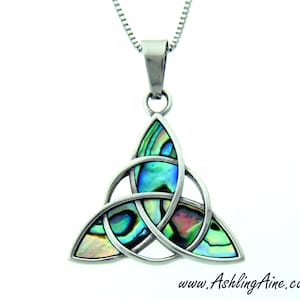 Large Abalone Trinity Pendant w/optional chain S232, Genuine Abalone Celtic Trinity Pendant, Ocean Shell Pendant