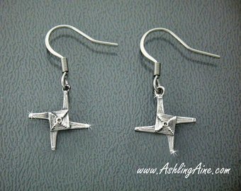 St Brigid’s Cross Earrings, s210, Stainless Steel Irish French Wire Earrings, Mary of the Gael Cross, Celtic St Brigid's Woven Cross S210