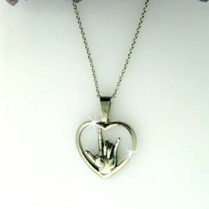 American Sign Language &quot;I love you&quot; Heart Necklace(large or medium pendant), (S244/246) ASL &quot;I love you&quot; hand symbol Necklace