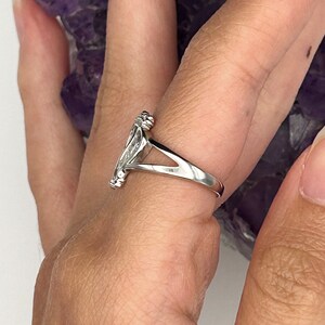 K&ouml;nnte beinhalten: Ein silberner Ring mit einem detaillierten Design, an einem Finger getragen.