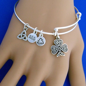 Custom Shamrock Irish Charm Bangle Jewelry rpew1, ON SALE