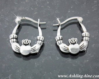 Double Sided Medium Claddagh Hoop Earrings ( S103), Stainless Steel Irish Hoop earrings
