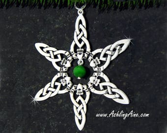 Claddagh w/Green Cat's Eye Bead SnowWonders® Snowflake Ornament, 5059, Celtic Ornament, Irish Ornament,  Package Decoration, Wedding Gift