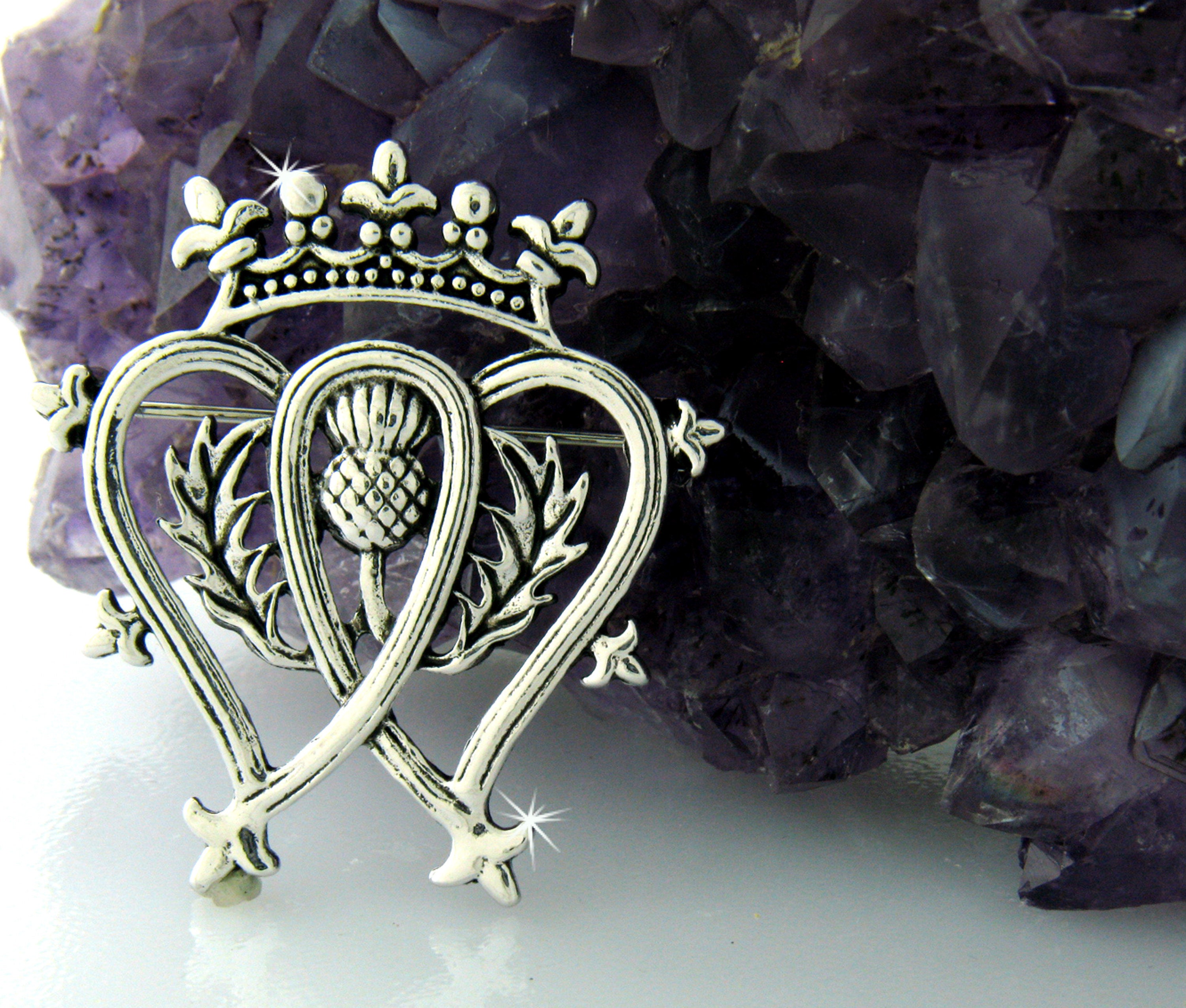 Scottish Thistle Kilt Pin Silver Brushed Antique Finish 4" Celtic Pin