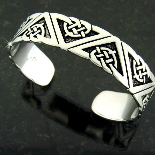 Pewter Geometric Celtic Cuff Bracelet, 5226, Irish Knot Work Cuff Bracelet, Men's/Women's Celtic Cuff Bracelet (#JPEW5226)