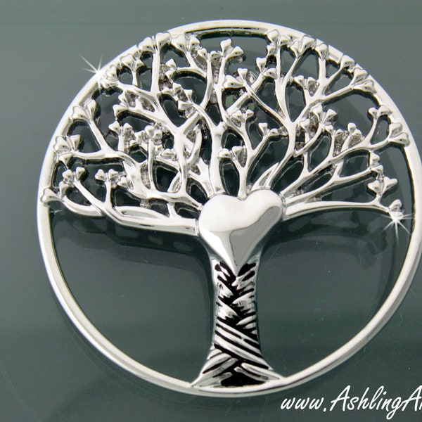 Round Tree of Love Brooch, (JPEW7020)Lead Free Pewter Child's Rendition of Tree of Life, Heart Pin, Adoption support, Born in your heart