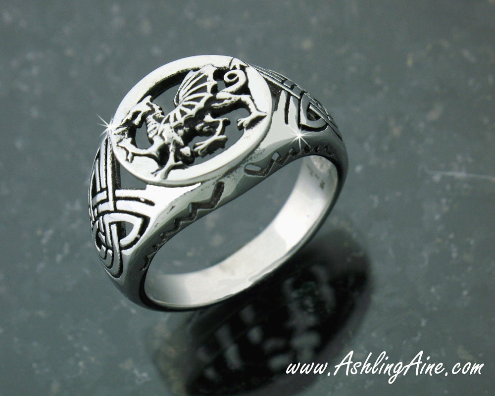 Men's 316L Stainless Steel Welsh Dragon Ring (S234), Men's Signet