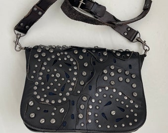 Patricia Nash black studded handbag Italian leather