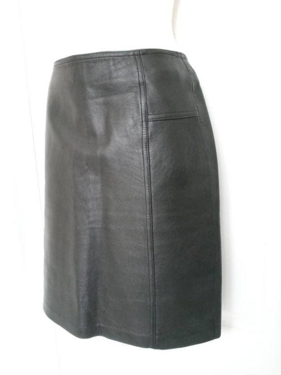 Willi Smith Collection Black Leather Pencil Skirt 