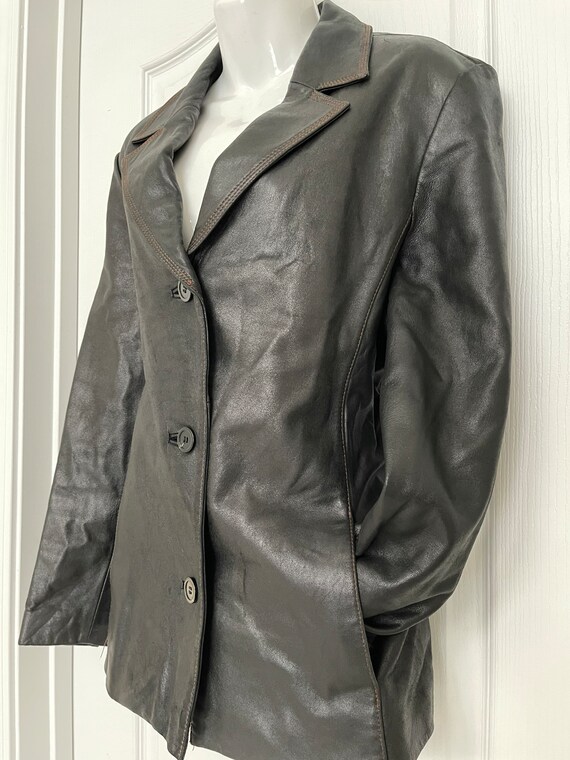 Tiboa Leather Black Lambskin Leather Blazer  SZ L