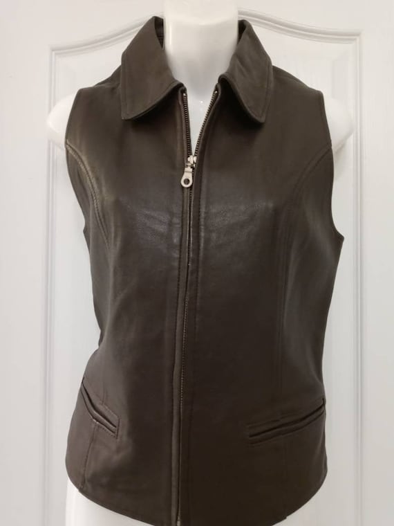 Brown Lambskin Leather Vest by Morgan Taylor SZ 8