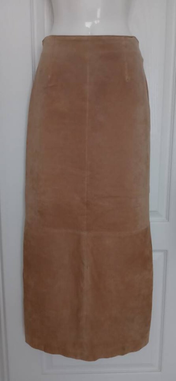 A.M.I. Tan Ultra Suede Leather Skirt SZ 8