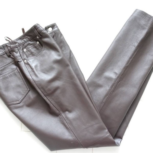 Newport news Jeanology Collection Brown lambskin Jean style Leather Pants SZ 12T