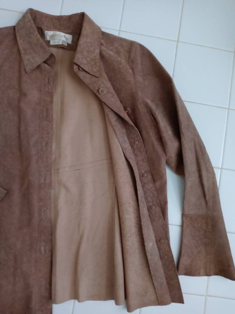 Veste Vintage Femme Margaret Godfrey - Cuir Daim Marron Camel - Taille 10P