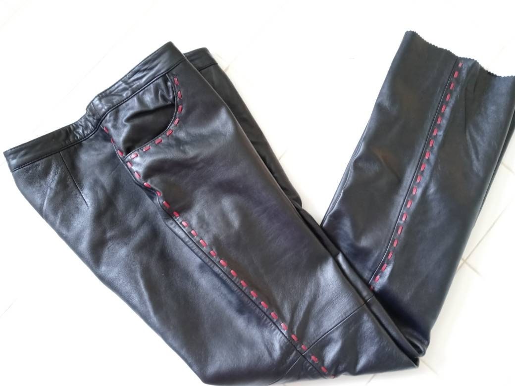 Leather Denim Pants - Etsy