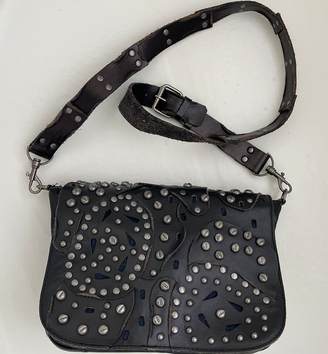 Patricia Nash Black Studded Handbag Italian Leather Etsy